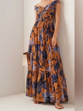 Andres Otalora Exclusive Magdalena Pleated Chiffon Maxi Dress Size 8 Brand New